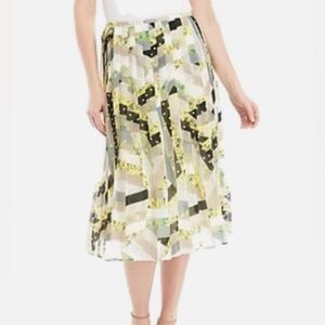 Calvin Klein Womens Skirt Yellow Pleated Sheer Lined Sz  14